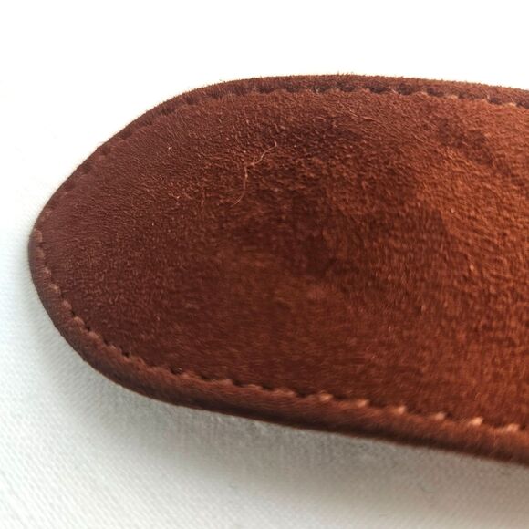 Vintage 80s ESCADA Classic Designer E Logo Belt in Rich Brown Suede XS SMALL - Picture 9 of 12